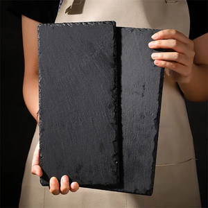 Harga pabrik batu alami papan keju hitam piring Sushi piring makanan layanan Logo kustom tatakan batu tulis - Product Image 3