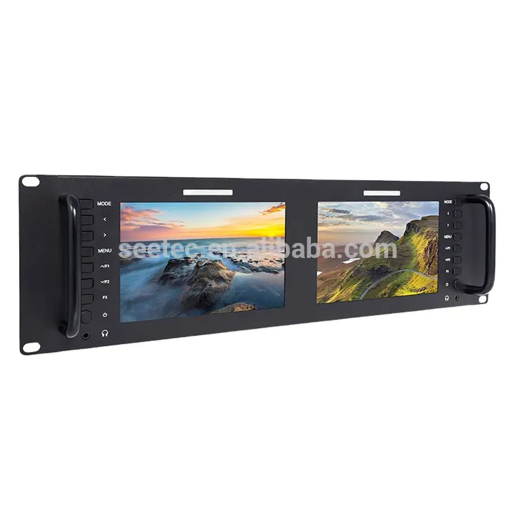 Feelworld ve Seetec çift 7 "tam yüksek çözünürlüklü LCD ekran 3RU 3G-SDI HDMI AV girişi Rack monte edilebilir alan monitörü CCTV yayın