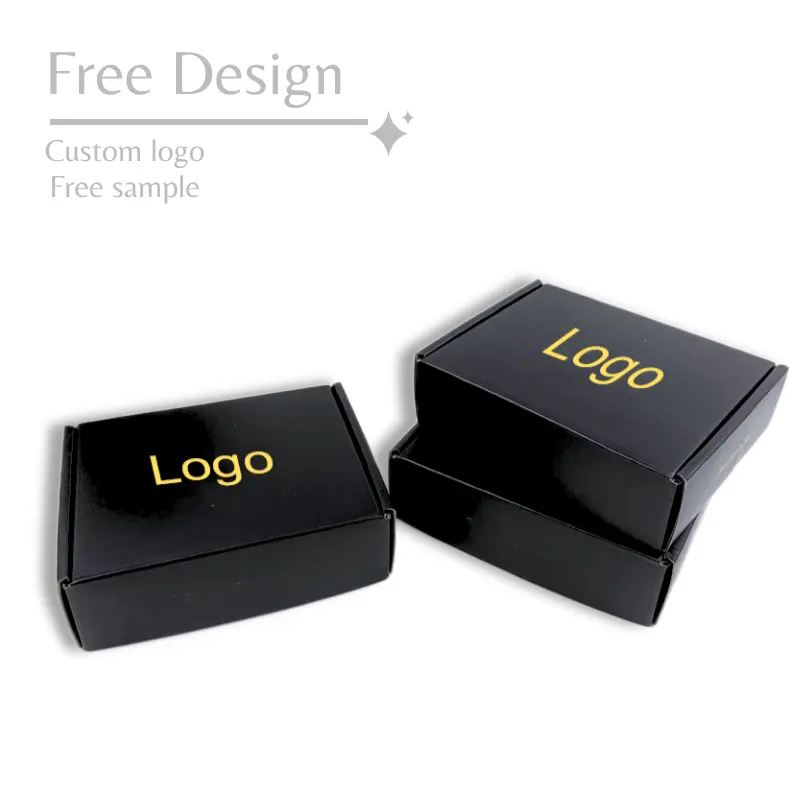Embalagem dobrável personalizada para correspondência, caixa de papel ondulado preta pequena para assinatura de canetas, caixa postal com logotipo