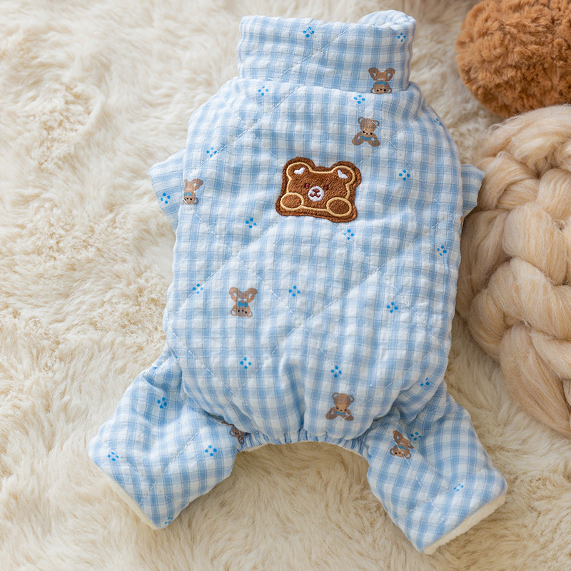 Blue plaid cotton clothing four legs