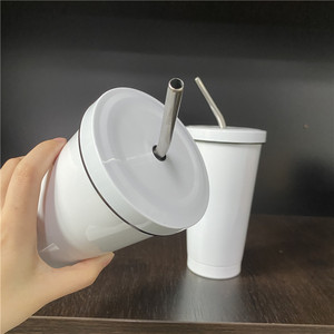 Toptan toptan çift duvarlı paslanmaz çelik vakum yalıtımlı 16oz 17oz beyaz saman bardak saman ve süblimasyon iç<span class=keywords><strong>in</strong></span> kapaklar