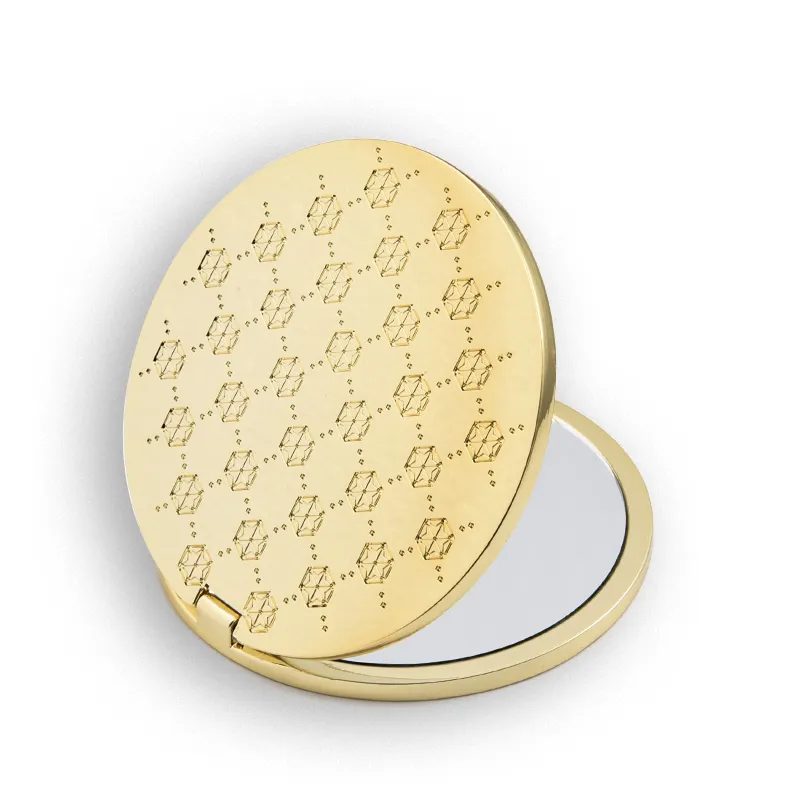 Specchio tascabile compatto cosmetico per trucco pieghevole da viaggio con Logo personalizzato di forma rotonda piccola