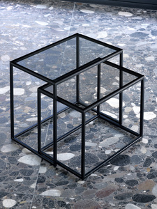 Nordic <strong>Rectangular</strong> Metal Glass Tempered Glass <strong>Nesting</strong> Stacking Coffee <strong>Table</strong> 2PCS Set - Product Image 2