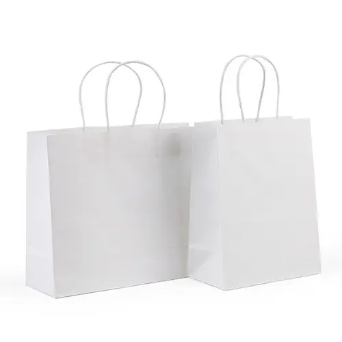 Túi giấy trắng đen có logo, Túi giấy Kraft Nâu tái chế có tay cầm, Túi mua sắm giấy kraft tùy chỉnh có logo của riêng bạn