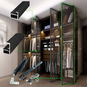 خزانة مطبخ إيطالية من 20 سلسلة, إطار من الألومنيوم ، مستلزمات غرف النوم ، جاهزة في المخزن ، إطار باب أسود غير لامع - Product Image 2