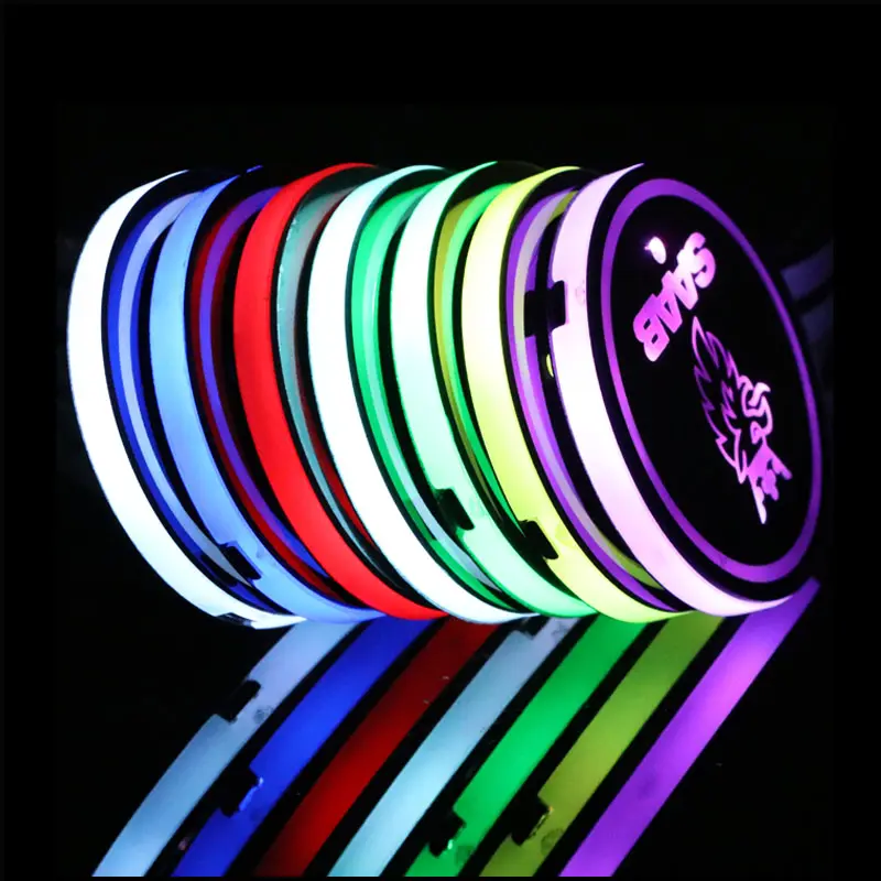 Fabrika fiyat RGB ped tutucu ışıkları USB şarj özel Logo dekorasyon iç atmosfer lamba Coaster Mat LED araba bardak ışık