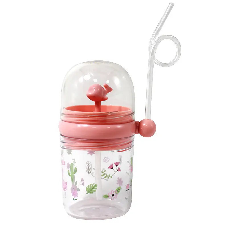 Copo infantil tritan de 250ml, copo portátil para água com canudos de desenho animado do bebê alimentação garrafas de água ao ar livre