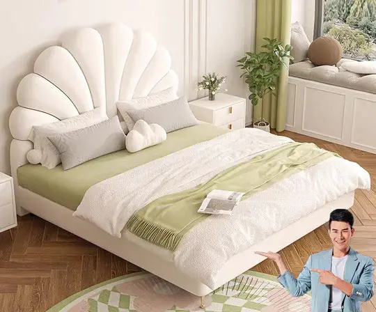 سرير خشبي بتصميم عصري وأنيق حجم كبير سرير مزدوج حجم كبير فاخر مع مكان للتخزين