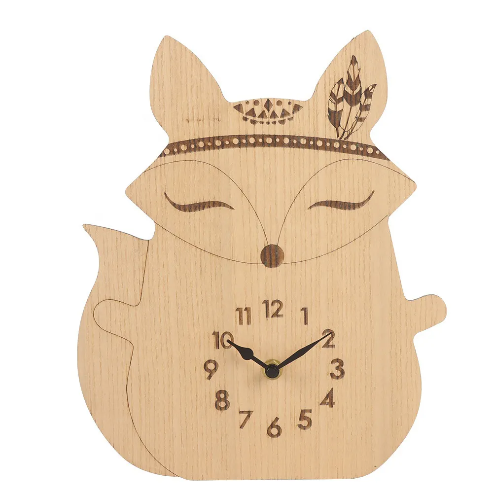 Creative Gift Mooie Dier Vormige Schattige Houten Cartoon Kinderen Wandklok Voor Kinderkamer Decoratieve