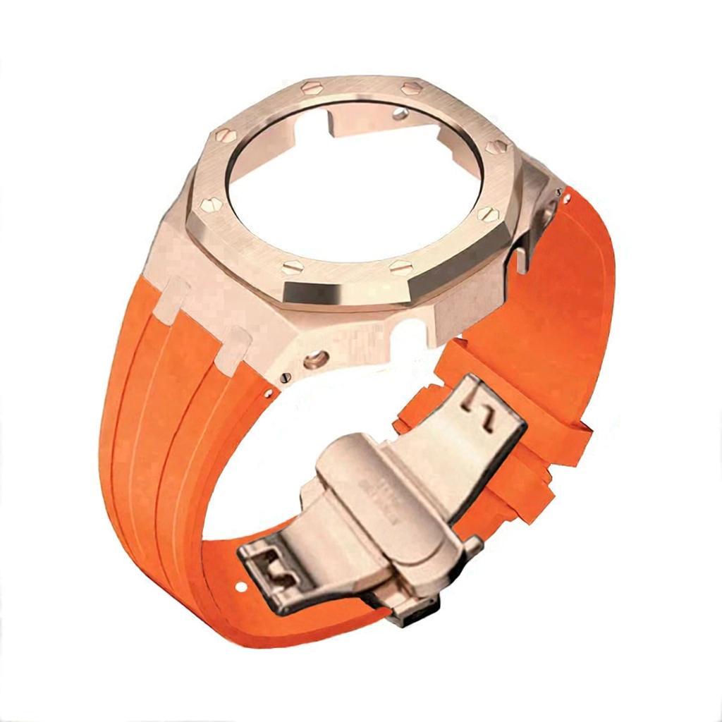 boîtier en or rose bracelet en silicone orange