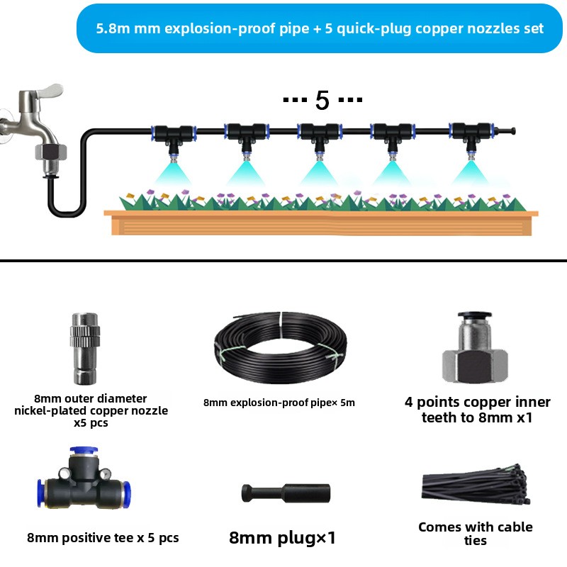 Tube antidéflagrant NOIR 5m 8mm +5 buses en cuivre