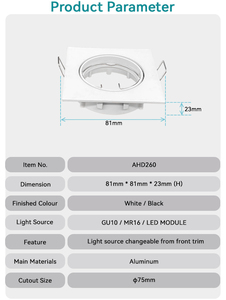 Aluminum Alloy Square <strong>Led</strong> Downlight Housing Gu10 Mr16 Module Mounting Frame With Cut Out 75 <strong>mm</strong> - Product Image 5