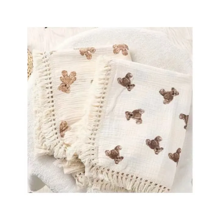 100% coton biologique pour bébé garçon Boho décor mousseline de sécurité gland envelopper bébé couverture pour nouveau-né