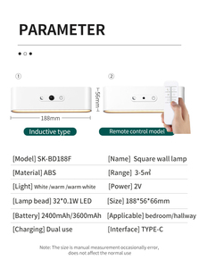 LED-Wand leuchten Wiederauf ladbare batterie betriebene dimmbare Steuerung Schnur lose Wand-Rotations lampe für Schlafzimmer am Bett