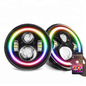 7 inç yuvarlak Led İş işık far RGB Halo mobil uygulama kontrol beyaz sarı far için Jeep yüksek düşük işın sis işık - Product Image 1