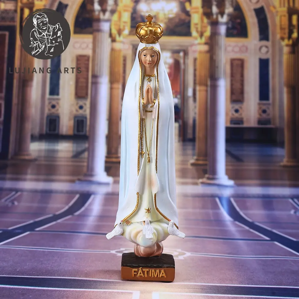 8 polegadas nossa senhora de fátima estátua resina fatima escultura decoração nossa senhora de fátima em base estatueta presente religioso