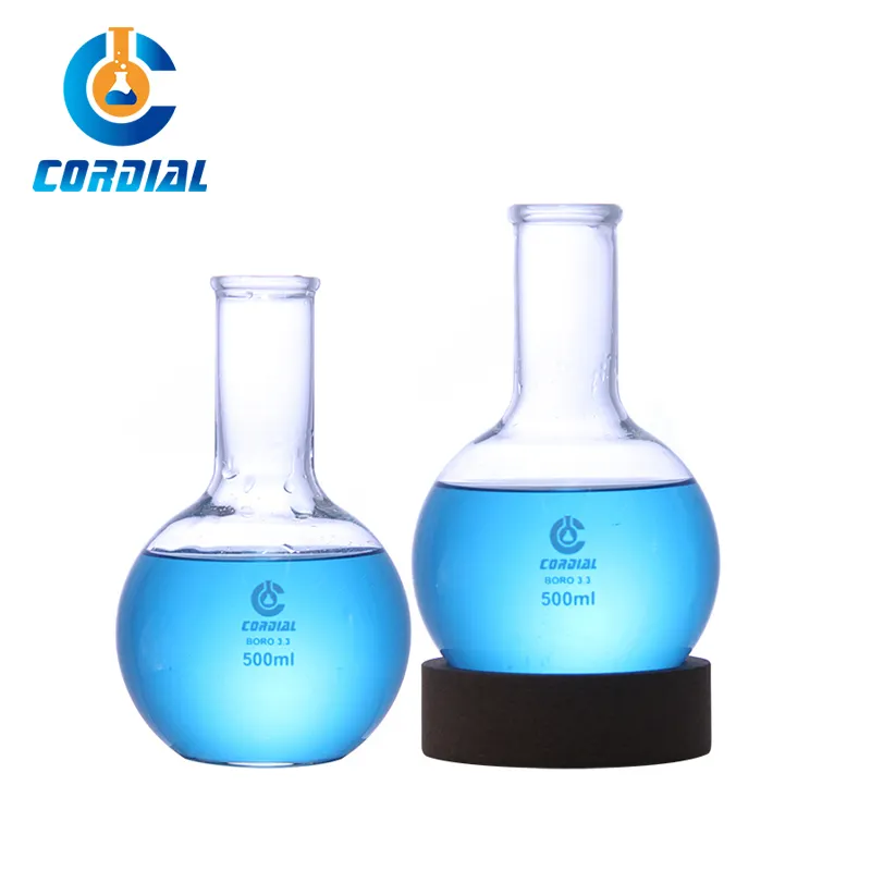 CORDIAL LAB 50ml ~ 5000ml Vidrio de borosilicato resistente al calor Fondo redondo plano Frasco de ebullición de cuello largo y estrecho