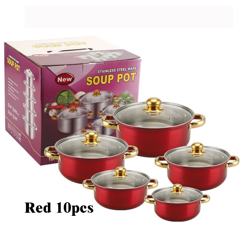 10 pièces/ensemble, poignée dorée, pot rouge