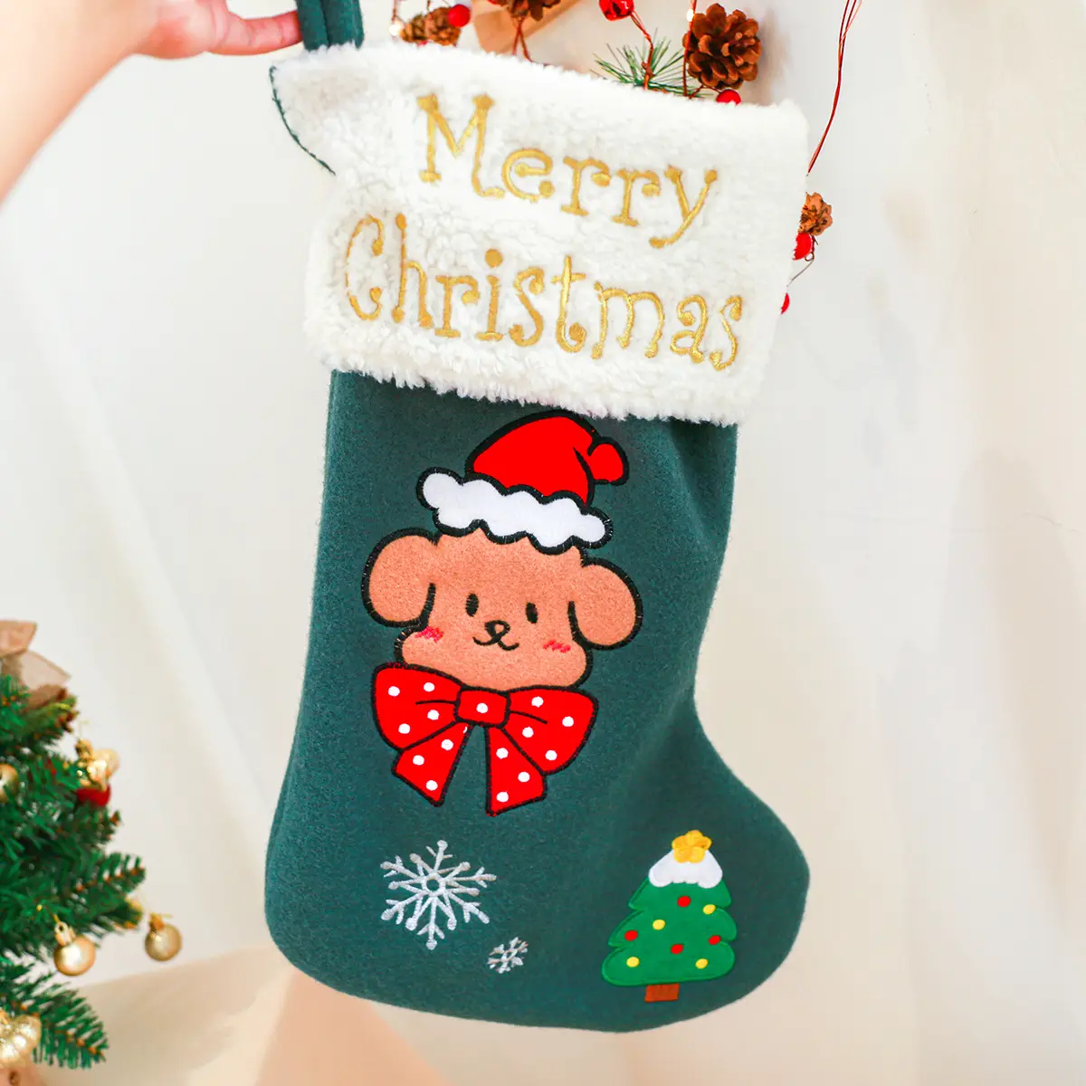 Nakış köpek Paw Pet Merry Christmas Stocking hediye çantası noel ağacı süs ev dekorasyon parti malzemeleri