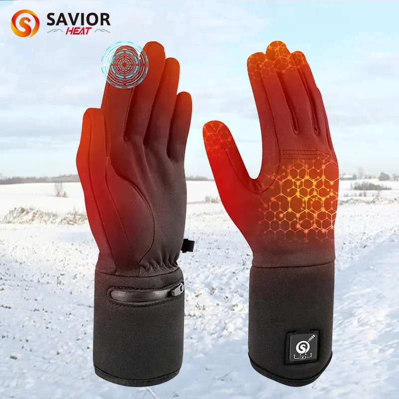 Touch Screen Thinnest Battery Rechargeable Electric Guantes Winter Hand Warm Moto Driving Heated Snowmobile Glove Heating Liners
