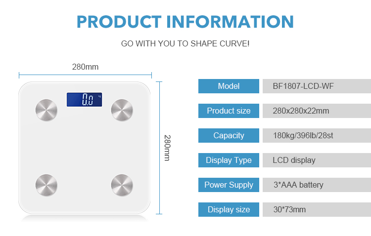OEM/ODM 180KG Smart Body Analysis App Weight Lcd Display Electronic Weighing Body Fat Scale