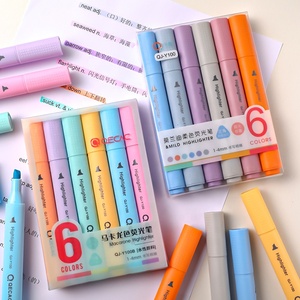 简约马卡龙荧光笔创意三角杆学生软头绘制关键记号笔彩色笔6包