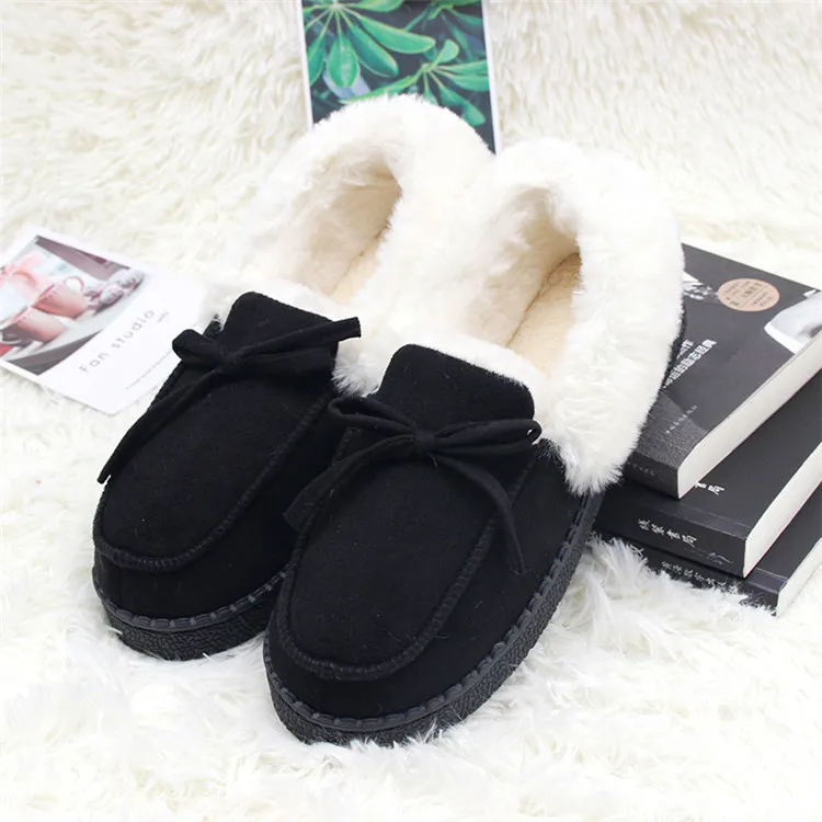 Slippers Women Winter Shoes Bowtie Plush Warm Inside Casual Loafers Designer Fluffy House Fur Slippers