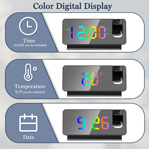 เครื่องฉายเพดานนาฬิกาปลุกอิเล็กทรอนิกส์แบบดิจิตอล LED พร้อม180เวลาฉายที่หมุนได้ USB ตั้งโต๊ะห้องนอนปิดเสียงข้างเตียง