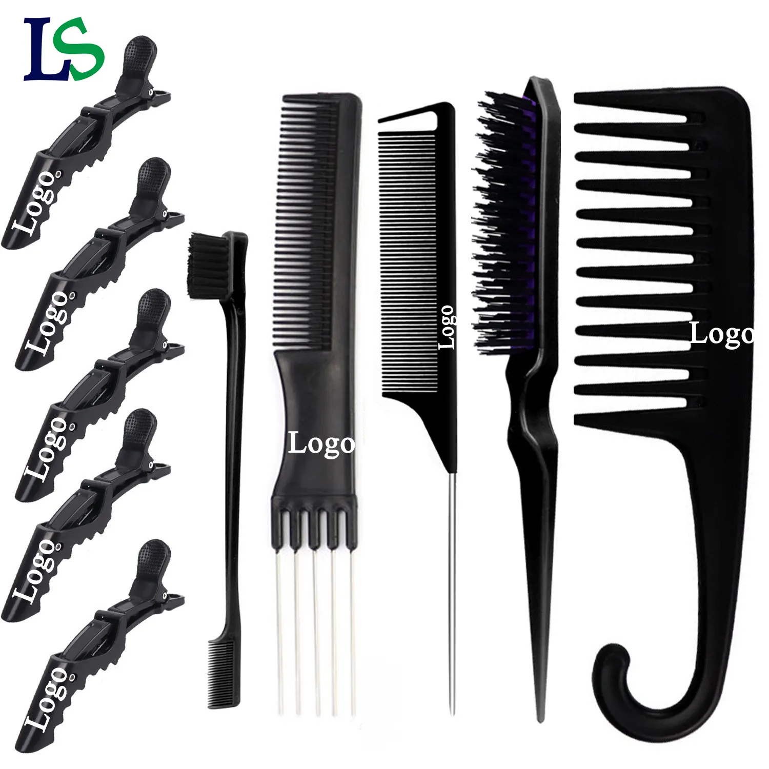 6 pcs Back Hair Styling Kamm Set Teasing Haar bürste Haars pange Ratten schwanz Kamm Borste Double Edge Control Brush mit benutzer definiertem Logo