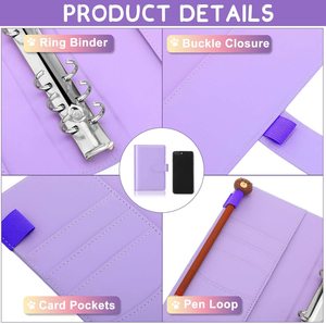 Small Loose Leaf <strong>Notebook</strong> <strong>with</strong> Plastic clear Zip Inserts 6 Ring Binder Cover <strong>Folder</strong> <strong>with</strong> Magnetic Buckle Closure - Product Image 3