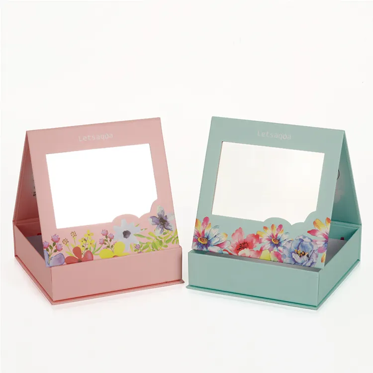 صندوق هدايا لتعبئة مستحضرات التجميل من الورق المقوى الصلب المخصص مع مرآة