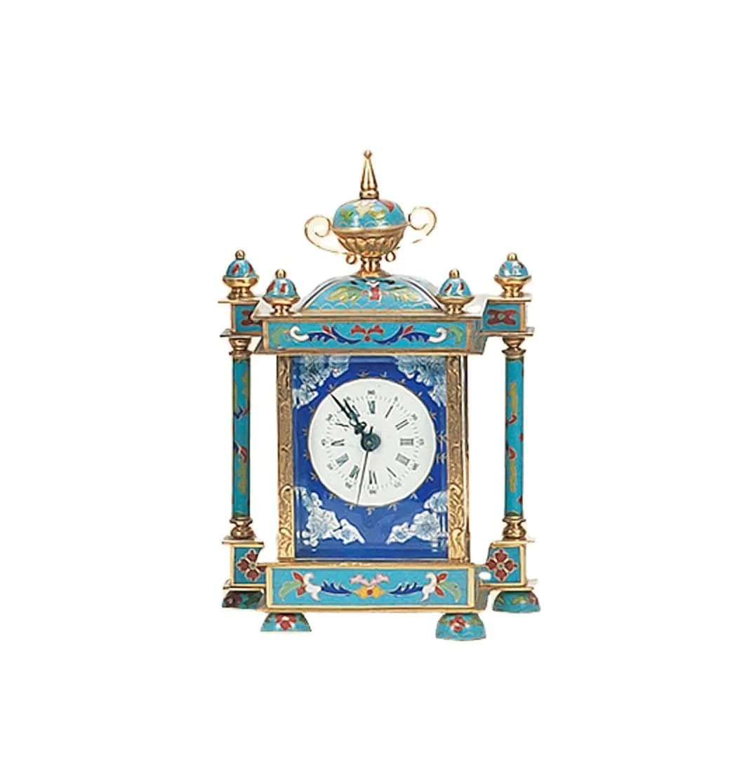 Katı pirinç eski klasik antika taklit gelen 19th yüzyıl fransız mekanik emaye işi emaye dekore masa/masa saati