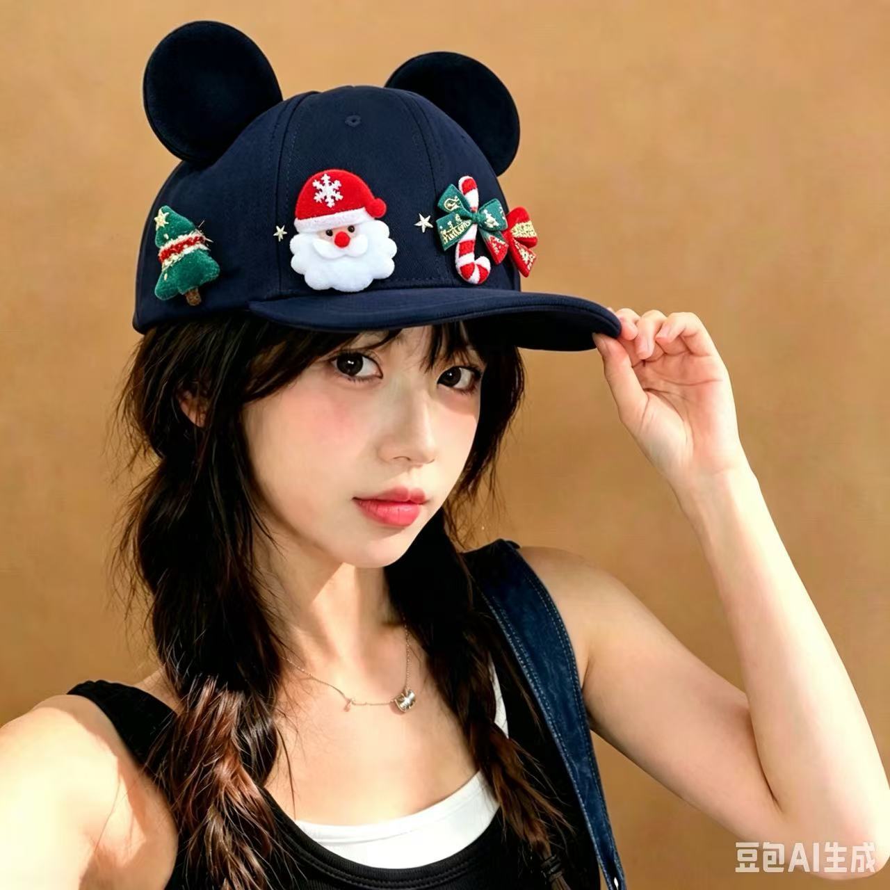 Classic santa claus 4-decorated baseball cap-navy blue