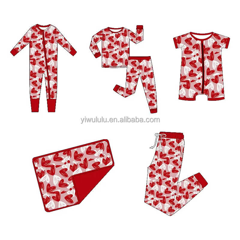 Happy Lulu OEM Ensemble de pyjamas pour la Saint-Valentin pour bébés et enfants Barboteuse en bambou de haute qualité pour garçons et filles