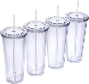 24 OZ Large Capacity Plastic Double Wall Tumbler <strong>Cup</strong> with Lid and Straw - Product Image 1