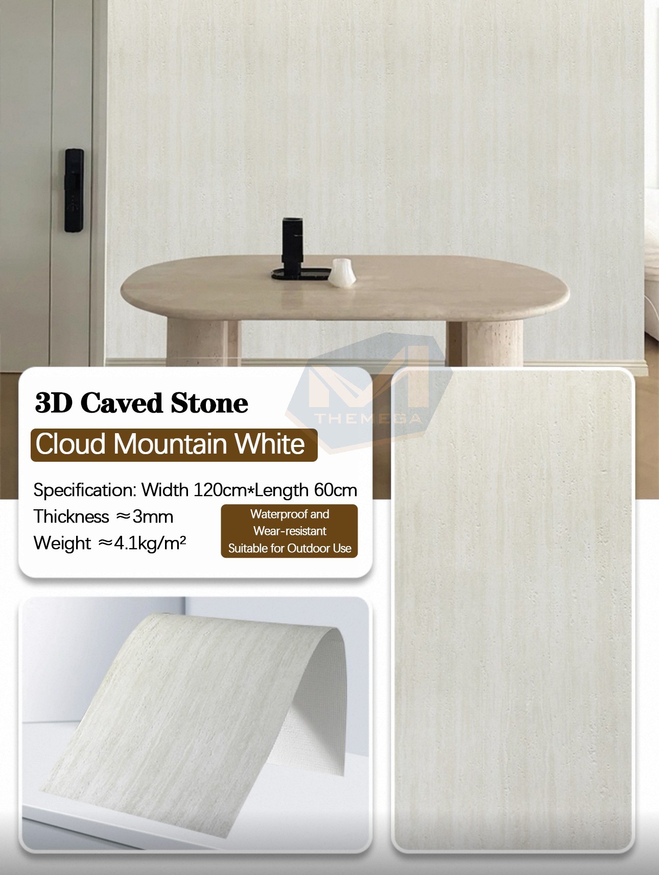Travertino 3D (Blanco Montaña Nube)