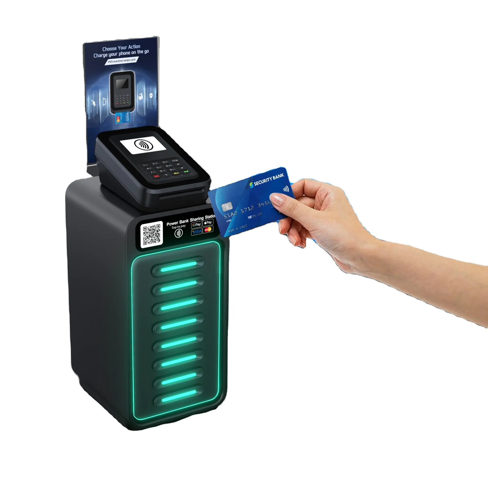 Distributeur automatique de chargeur de téléphone portable armoire de banque d'alimentation partagée avec écran publicitaire station de charge POS