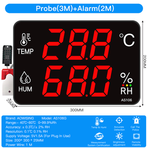 Placa de humedad de temperatura Digital LED Dipaly higrómetro Sensor de temperatura con sonda de alarma externa con Cable 3M AS106G - Product Image 2
