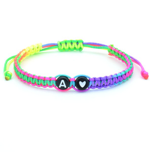 LGBT Pride Rainbow String Flat Knot Woven Bracelet Adjustable Handmade Ropes Braided A-Z Letter Heart Bracelets for <strong>Couples</strong> - Product Image 1