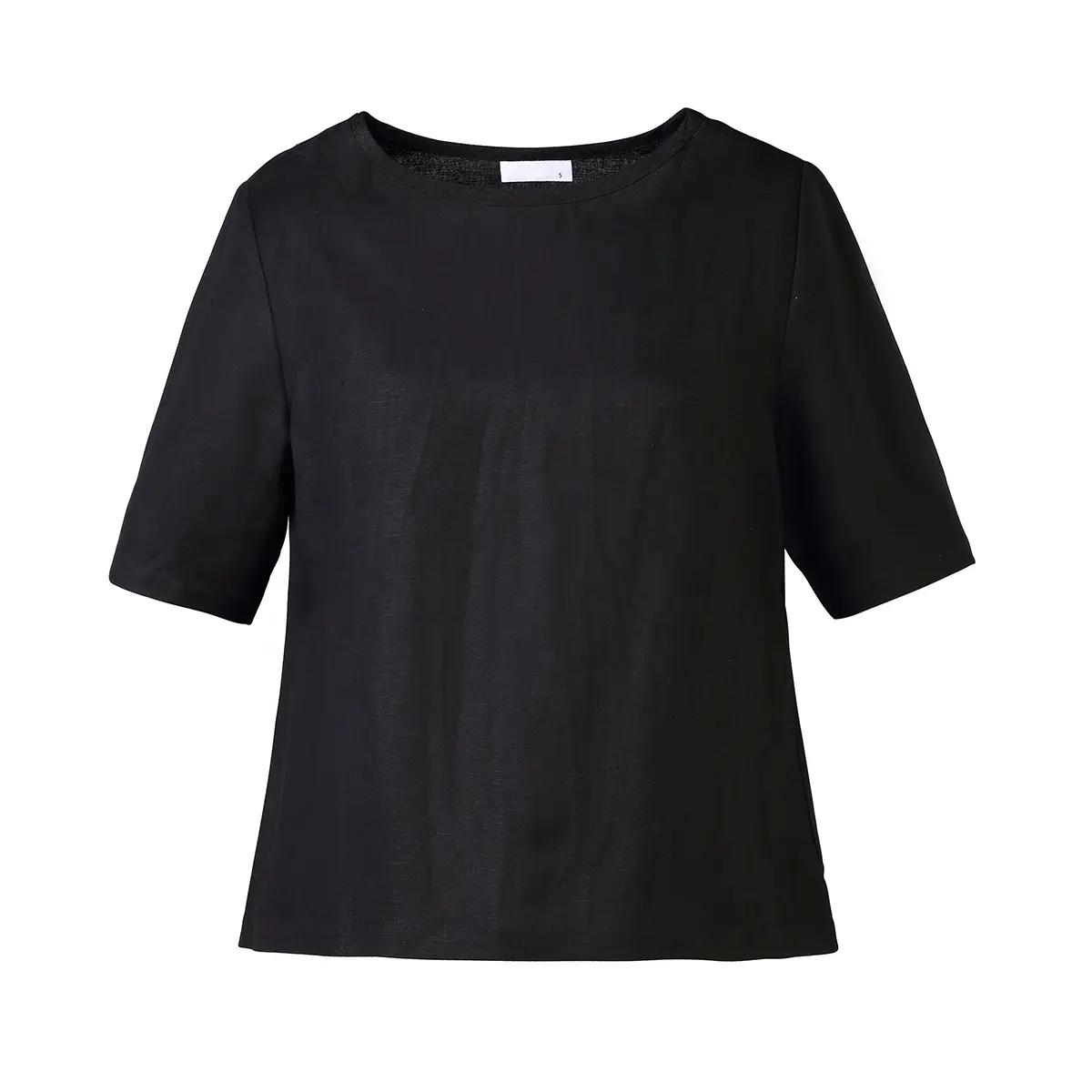 Blusa de lino con cuello redondo para mujer, elegante, corte y costura, 100%