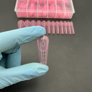 120ชิ้นสีชมพูรัสเซียอัลมอนด์แบบมีรอยบากทำจากพลาสติกฝรั่งเศสแบบคู่ปลายเล็บสำหรับต่อเล็บ - Product Image 3