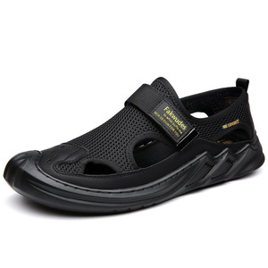 Erkek özelleştirilebilir büyük boy kaymaz düz sandalet yaz plaj rahat ayakkabılar Mesh nefes yumuşak taban kapatma açık tasarım - Product Image 5