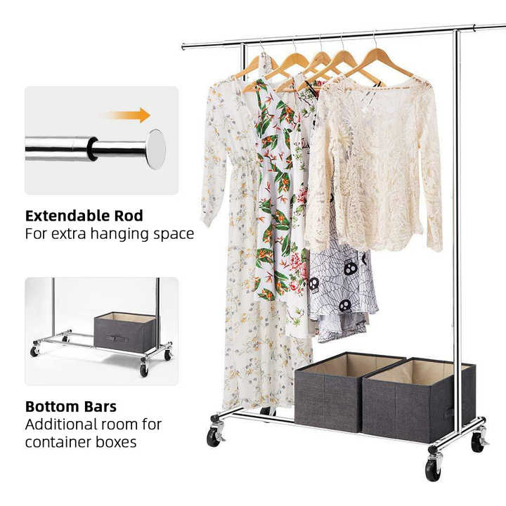 Boutique Portable Folding Clothes Rack Display Rolling Foldable Adjustable Metal Heavy Duty Clothing Garment Rack with Wheels