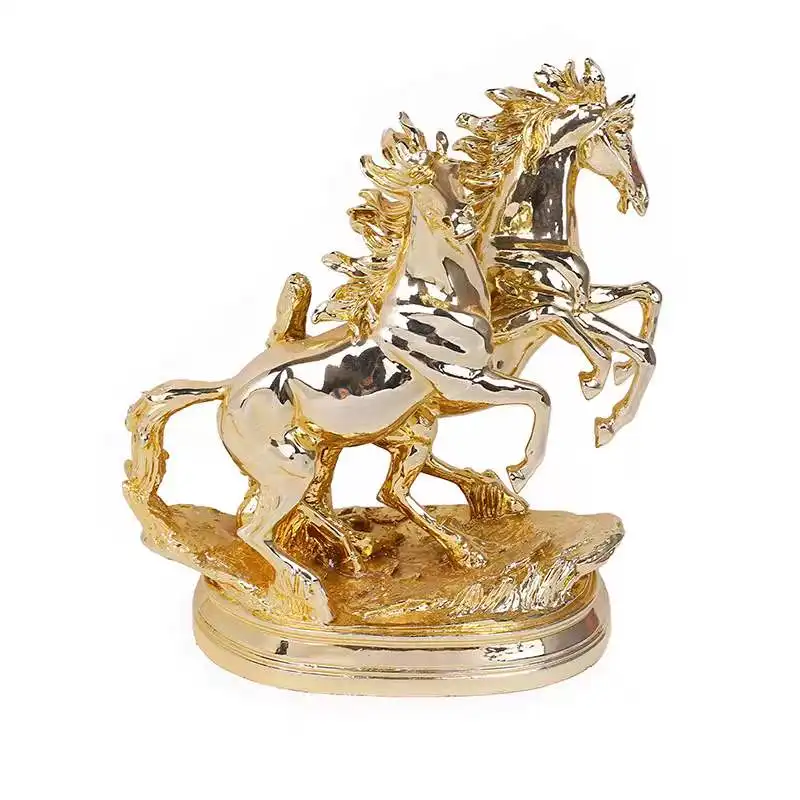 Figurine artisanale en résine pour la famille, sculpture de cheval en or blanc célèbre, décoration de la maison