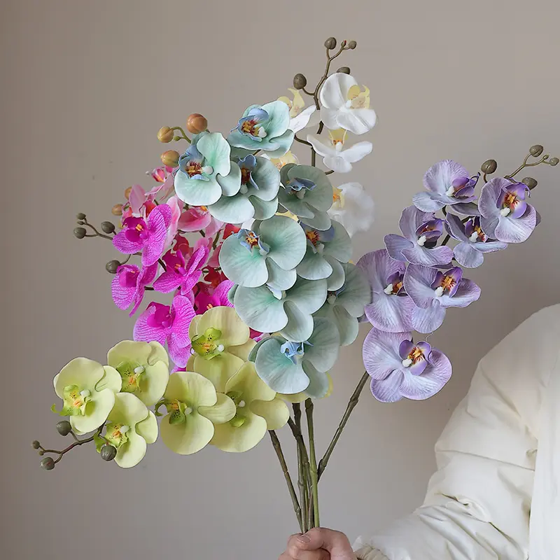 Flor de Orquídea de látex artificial de Phalaenopsis de tacto Real, decoración del hogar, arreglo floral de alta gama, 2017