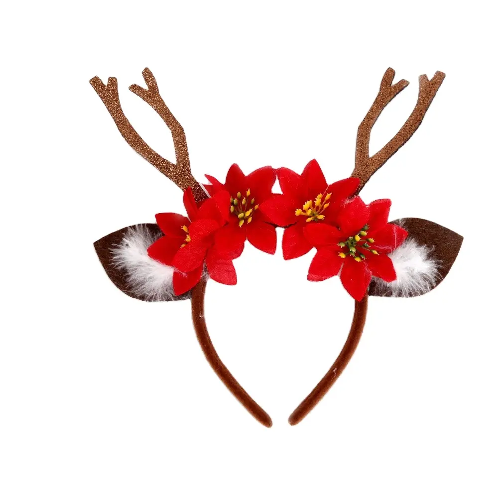 2024 neu weihnachts-kopfband horn haarbänder flip-flop haar glänzend kopf knopf dekorationen haar-zubehör party-schmuck