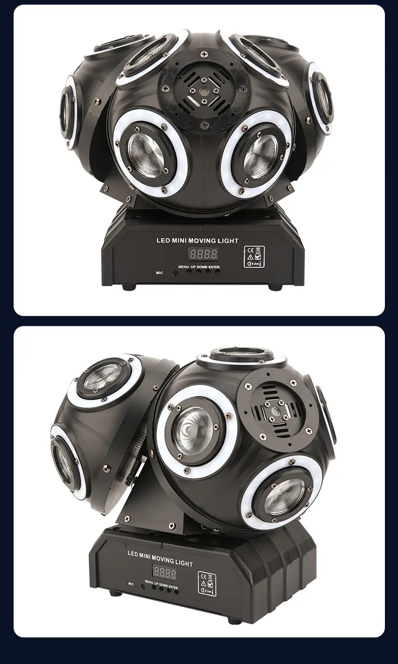 HONGHE lampu bola disko 3, gaya baru DMX tiga lengan 12 buah 10W Led kepala bergerak lampu pesta lampu Laser lampu panggung disko