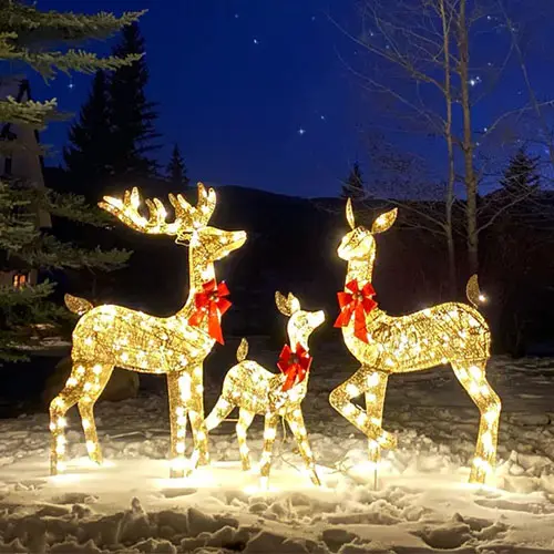 Paquete de 3 juegos de ciervos de alambre de Navidad brillantes decoraciones de patio al aire libre con luces LED decoraciones de fiesta de Navidad