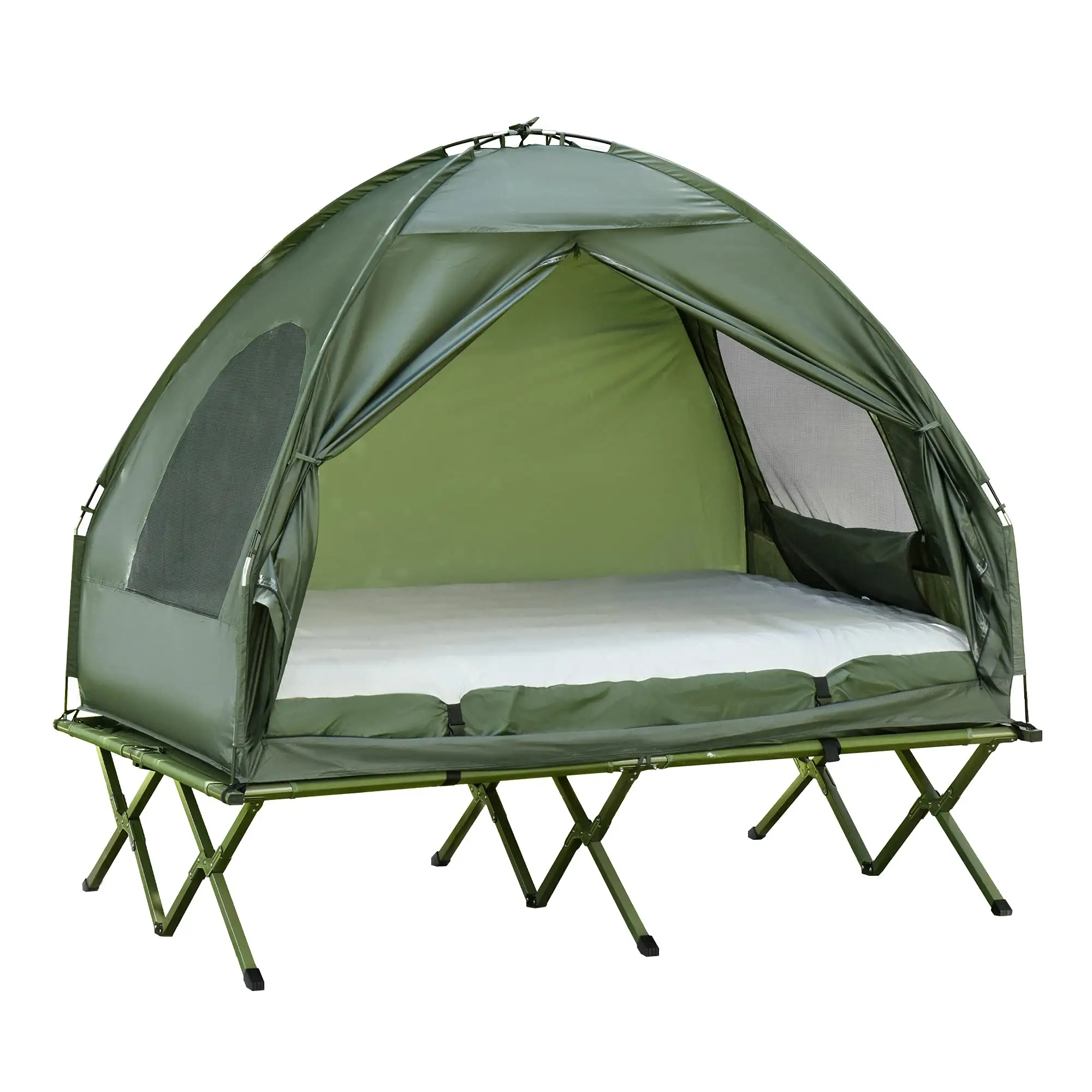 2 kişi taşınabilir kamp yatağı katlanabilir açık yükseltilmiş kamp yatağı yatak çadır karyolası çadır kamp çadırı ile yatak
