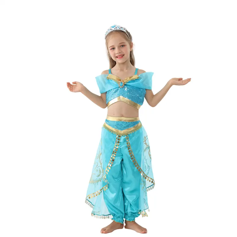 Nuovo arrivo ragazze Halloween Jasmine Suit Kids Girls Carnival Party Aladdin Arabian Jasmine Costume abbigliamento set